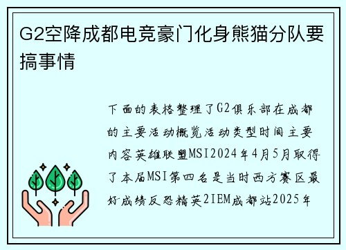 G2空降成都电竞豪门化身熊猫分队要搞事情